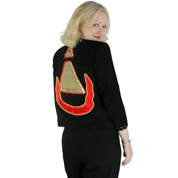 Desperately Seeking 80s Pyramid Style Size Medium Black Glitter Susan Jacket - Picture 6 of 11